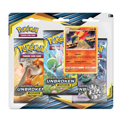 Pokemon TCG: Sun & Moon-Unbroken Bonds 3 Booster Packs, Coin & Typhlosion/Sceptile Promo Card